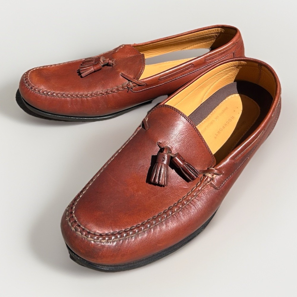 Rockport Mens Cognac Leather Kinetic Air Circulator Malcolm Tassel Loafers 13M